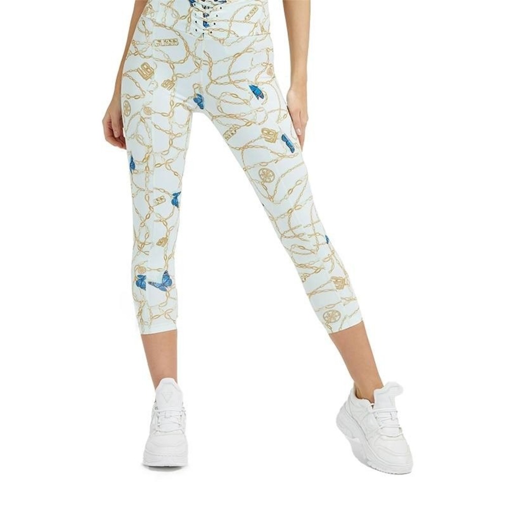 Guess Womens Dollie 3/4 Azure Blue Chain Butterfly Print Leggings Size S